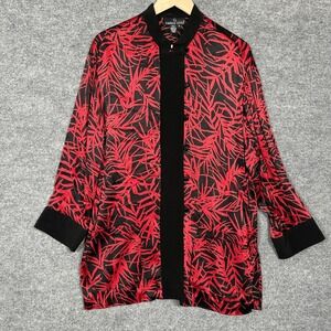Vtg Carole Little Size 14 Kimono Tunic Red Black Geometric Elevated Long Sleeves